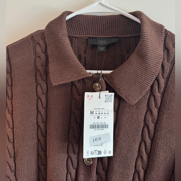 Zara Cotton sweater with lapel collar & long sleeves. Front buttons. Ribbed trim - Picture 10 of 10